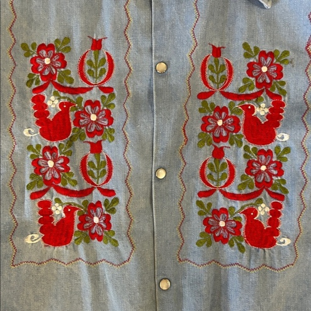 Vintage Embroidered Denim Shirt for Men